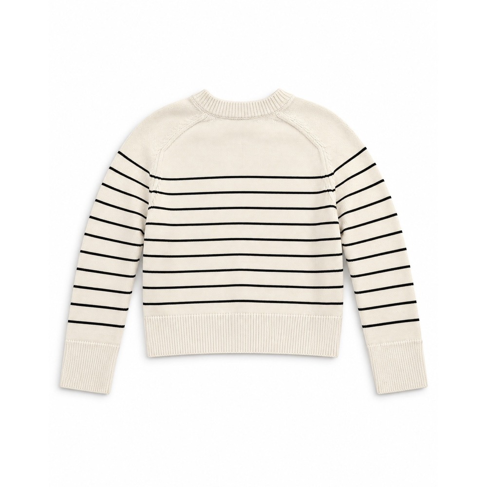 Abercrombie Fitch Sweater Womens XS Ivory Black Stripe Crewneck Knit Pullover